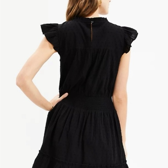 NWT!! - LOFT Clip Smocked Black Ruffle Pointelle Dress - Size Medium - Picture 2 of 4